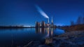 Coal power station and night blue sky, generative ai Royalty Free Stock Photo