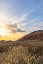 Coal slagheap and beautiful sunset in eastern Ukraine Royalty Free Stock Photo