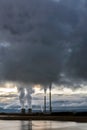 Coal thermal power station pollutes the air with dark smoke. Royalty Free Stock Photo