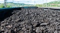 Coal transported by train. Photo taken from above the wagon. coal is transported to power plants