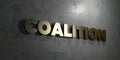 Coalition - Gold text on black background - 3D rendered royalty free stock picture