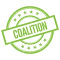 COALITION text written on green vintage stamp