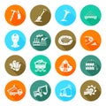 Coalmine equipment flat round icons set