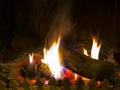 Coals burn and smolder in the furnace Royalty Free Stock Photo