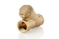 Coarse water filter for plumbing works, material - brass. Full depth of field Royalty Free Stock Photo