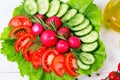 Coarsely chopped fresh cucumber, tomato, radish and lettuce - fresh salad.