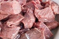 Coarsely chopped pieces of beef. The concept of cholesterol food.