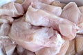 Coarsely chopped pieces of chicken fillet.