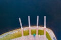 Coasline along rowing canal, aerial landscape. Sport concept