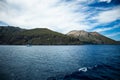 The coasr of Salina Island in the aeolian Islands, Sicily. Sea vIew from the boat Royalty Free Stock Photo