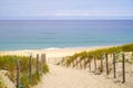 Coast access sandy patway fence to ocean beach atlantic coast at Cap-Ferret in France Royalty Free Stock Photo