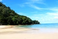 Beach with blue water and small island