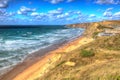 Coast and beach at Watergate Bay Cornwall England UK between Newquay and Padstow in colourful HDR Royalty Free Stock Photo