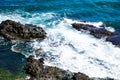 Coast of the blue sea, waves, rocky shore