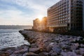 Coast and buildings of Naples, Italy at sunset Royalty Free Stock Photo