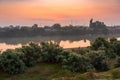 Coast of calm flat river at dawn Royalty Free Stock Photo