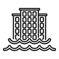 Coast city in floods icon outline vector. Climate change disasters