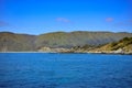 View from the sea to the coast of Quintay, Chile