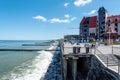 The coast of the city of Zelenogradsk with a view of the embankment, houses and pier, top view