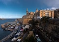 The coast at the fortress of the old city of Valletta. Mediterranean Sea. Malta