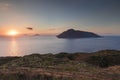 Coast of Lipari with view to volcano islands Salina, Alicudi, Filicudi during sunset, Sicily Italy