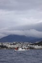 The coast guard boat conducts inspection in the Aegean Sea.