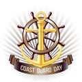 Coast guard day greeting card. Nautical emblem