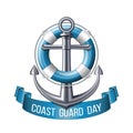 Coast guard day greeting card. Nautical emblem