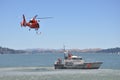 Coast guard helicopter and boat Royalty Free Stock Photo