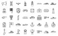 Coast guard icons set outline vector. Sea ship coast