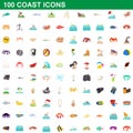 100 coast icons set, cartoon style Royalty Free Stock Photo