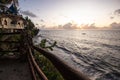 coast kenya mombasa, sunrise at sea. Indian ocean at sunrise, palm trees and a view to the horizon. Beautiful morning at the beach Royalty Free Stock Photo