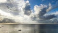 coast kenya mombasa, sunrise at sea. Indian ocean at sunrise, palm trees and a view to the horizon. Beautiful morning at the beach Royalty Free Stock Photo