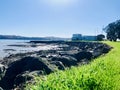 Coast of Kiwi Esplanade with Manukau Yacht & Motor Boat Club. Royalty Free Stock Photo