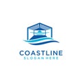 Coast line home logo design. Beach house design Royalty Free Stock Photo