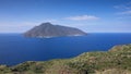 Coast of Lipari and view to volcano island Salina, Sicily Italy