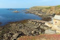 Coast at the Lizard with lifeboat house Cornwall Englan in summer on calm blue sea sky day