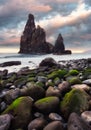 Coast in Madeira - Ilheu da Ribeira da Janela rock formation in the ocean, Portugal