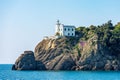 Coast and White Lighthouse of Portofino - Genoa Liguria Italy Royalty Free Stock Photo