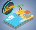 Coast miami concept banner, isometric style