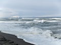 Coast of the Pacific in winter with a view of the volcanoes in K