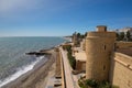 Coast path and Roquetas del Mar castle de Santa Ana Costa de AlmerÃÂ­a, AndalucÃÂ­a Spain Royalty Free Stock Photo