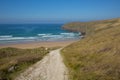 Coast path to beach at Penhale Sands between Perranporth and Holywell Bay Royalty Free Stock Photo