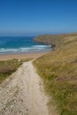 Coast path to beach at Penhale Sands between Perranporth and Holywell Bay Royalty Free Stock Photo