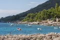 Coast, sea and boats in tourist camp in Ivan Dolac Royalty Free Stock Photo