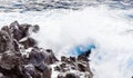 Coast with Stones of volcanic flow and ocean Royalty Free Stock Photo