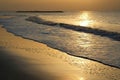 Coast, sunrise, sand, night, orange, summer, sun, twilight, clouds, sunshine, wave, beach, gold, beauty, sunset, bay, sky Royalty Free Stock Photo