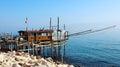 Coast of the Trabocchi, Trabocco in Marina di San Vito Chietino, Abruzzo-Italy. The Trabocco is a traditional wooden fishing house