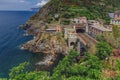 Coast and train station of Riomaggiore, Cinque Terre, Italy Royalty Free Stock Photo