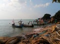 Coast of a tropical island. Boats at sea